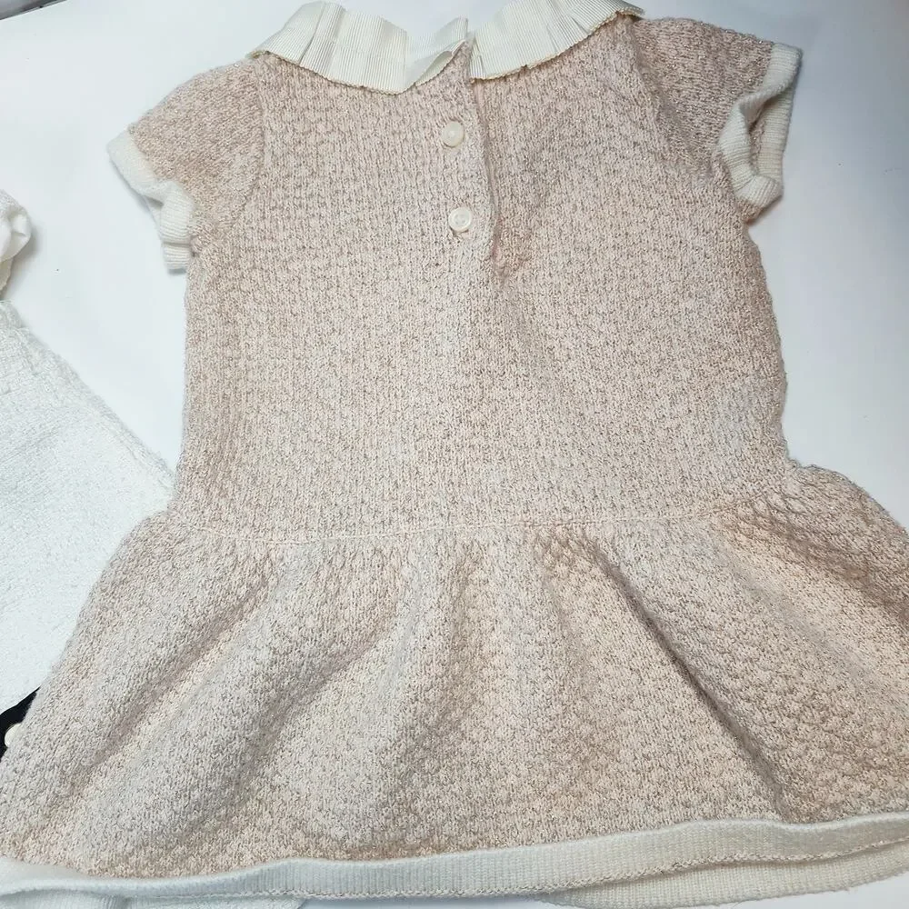 Janie and Jack Baby Girl Dresses 6-12M Tweed Pink White Bundle Set